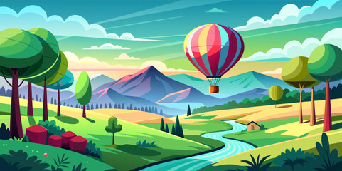 Hot Air Balloon Floating Over a Landscape