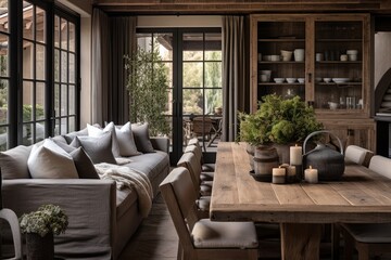 Wooden Dining Table and Cozy Seating in a Rustic Chic Home