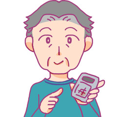 電卓を持つシニア男性のイラスト