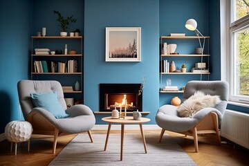 Blue Walls and Cozy Armchairs: Scandinavian Mid-century Living Spaces