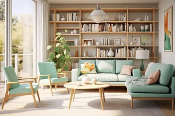 Mint-Colored Chairs in Scandinavian Mid-century Living Spaces