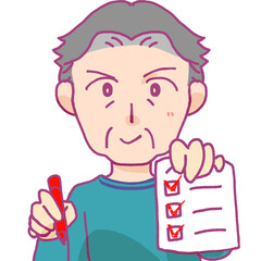 チェックマークをつけるシニア男性のイラスト