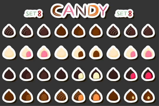 Illustration on theme beautiful big set sweet chocolate candy bonbon