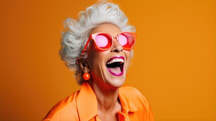 Energetic Senior Woman in Bright Orange Blouse