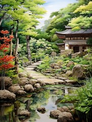 Modern Serenity: Serene Japanese Garden Artworks in Contemporary Zen Garden Landscape