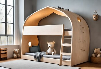 teddy bear on wooden bed 