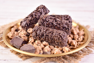 Granola bar.Chocolate granola bars.Close-up plan.
