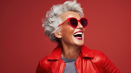 Elegant Elderly Woman in Chic Red Jacket