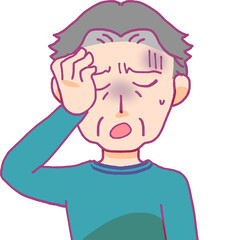 頭を抱えるシニア男性のイラスト