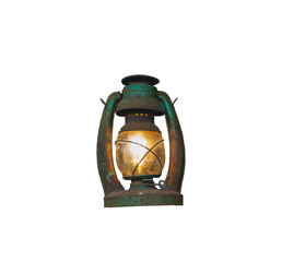 Vintage oil lamp on white background, isolated Metal lantern with antique charm, perfect for decoration or camping ambiance