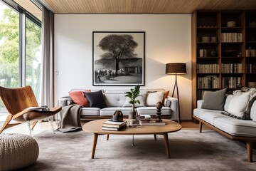 Fototapeta premium Roomy Lounge: Spacious Scandinavian Mid-century Living Space with Modern Design
