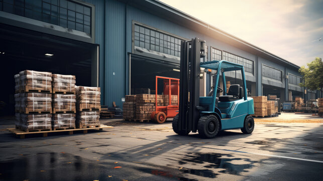 Industrial Forklift in a Warehouse Aisle