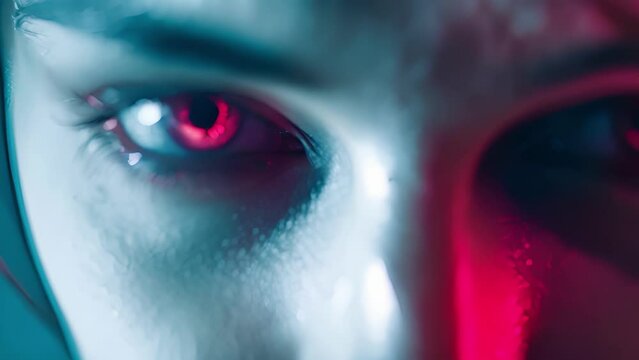 A closeup of a woman with red swollen eyes and a defeated expression representing a dependent personality disorder, Close-Up of Womans Face With Red Eyes