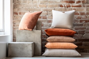Terra Cotta Pillow Accents: Minimalist Loft with Concrete Contemporary Elements