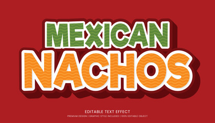 mexican nachos editable 3d text effect template bold typography and abstract style, food logo and fast food brand