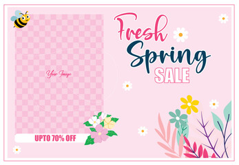 Vector illustration first day of spring, hello spring editable post banner template