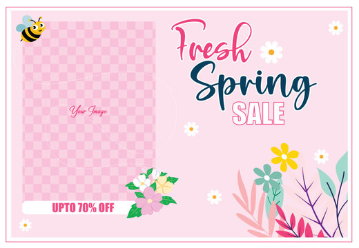 Vector illustration first day of spring, hello spring editable post banner template