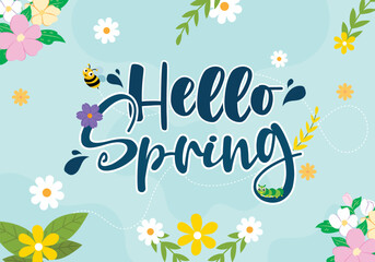 Vector illustration first day of spring, hello spring editable post banner template - obrazy, fototapety, plakaty