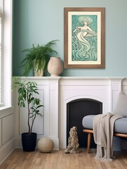 Vintage-Inspired Art Nouveau Seascape Art Print - Coastal Ocean Wall Decor