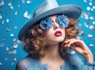 Fashionable Woman with Floral Sunglasses and Hat
