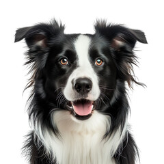 front view close up of a Border Collie face isolated on a white background