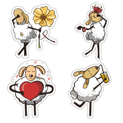 Set of stickers cartoon animal character. Sheep lovers. Emotion v day concept. 