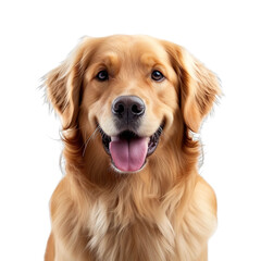 front view close up of a  Golden Retriever face isolated on a white background