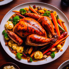 grilled chicken with vegetables, Generative ai, Ai Generated, Ai, Grilled chicken, Roasted chicken 