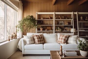 Dutch-Inspired White Sofa in a Cozy Mid-Century Farmhouse Room