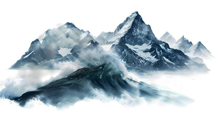 Fototapeta na wymiar A double exposure image that merges the powerful, rolling waves of the ocean with the rugged, majestic peaks of mountains