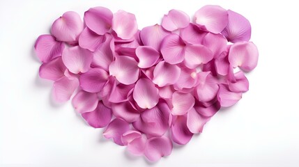 heart made of pink rose petals isolated on white background 