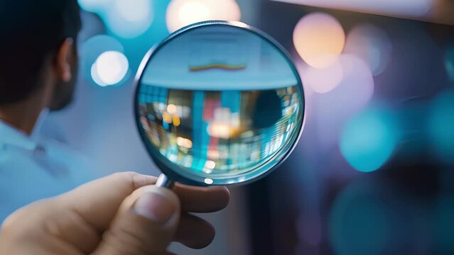 A hand holds a magnifying gl over a detailed chart highlighting the importance of careful ysis in extracting insights from vast amounts of data.