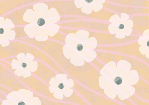 White flower design on pastel background with delicate patterns