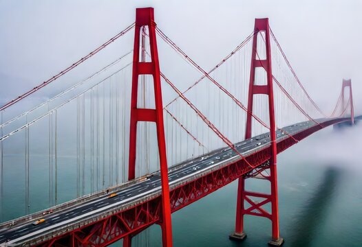 The bridge is painted international orange, a color often used on warning signs and safety equipment