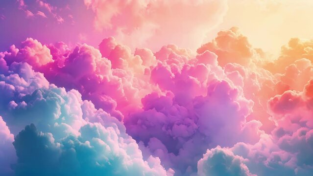 An everchanging dance of puffy cotton candy clouds fill the sky creating a dreamlike atmosphere.