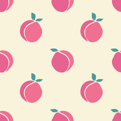 Seamless pattern featuring stylized peach illustrations with a pink and cream color palette, suitable for wallpaper, fabric, or wrapping paper design.