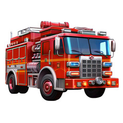 Red fire truck on transparent background
