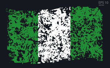 Vector flag of Nigeria. Vector illustration with cracks and abrasions.

