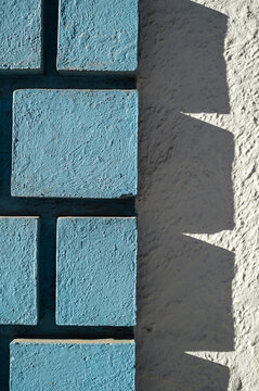 Blue Textured Blocks with Sharp Shadows, Abstract Urban Art