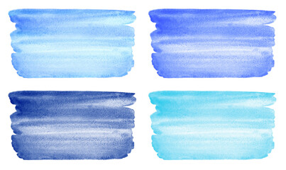 Sky, navy, dark blue watercolor brush strokes, smears set. Banners collection, rectangle shape. Painted watercolour stains water, aquatic, sea textures. Aquarelle templates, isolated text backgrounds.