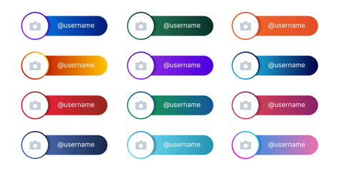 Obraz premium Lower third bar for social media. A box with space for an icon or photo and text. Used for channels, blogs and TV. Pack of isolated vector templates on a white background.