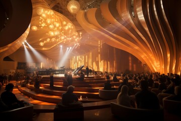 Transform your visuals with the grace of a concert hall background, showcasing the intricate details of the venue, Generative AI
