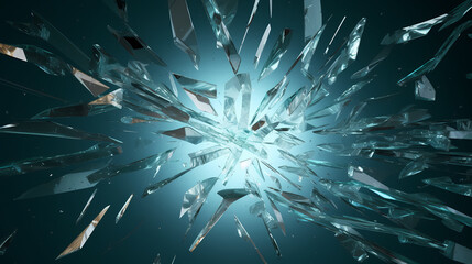 Fototapeta premium Broken scattered glass broken illustration crack explosion, debris destruction