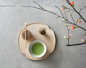 Japanese tea ceremony with matcha green tea. 抹茶の点前