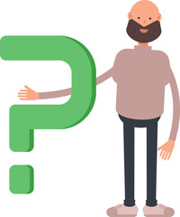 Beard Man Character and Question Mark
