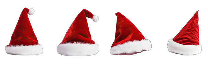 Set of Christmas red hats on transparent background