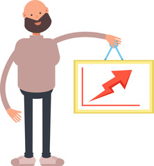 Beard Man Character Holding Arrow Chart
