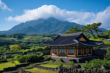 Fototapeta na wymiar Landmarks of South Korea, featuring the beautiful islands and the scenery of Jeju Island. generative ai