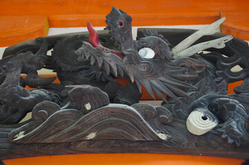 Beautiful ancient Japanese wood carved image of dragon at Kiyomizu Temple (or Pure Water Temple) in...