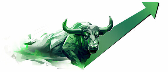 Bull stock market trading investment arrow, finance and economy